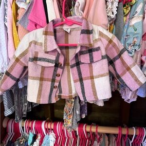 SHEIN Pink Plaid Kids Jacket